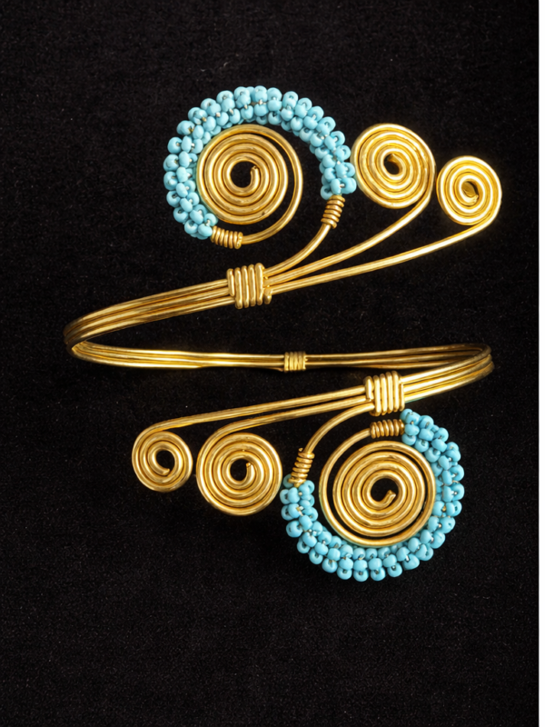 abof blue beaded spiral arm cuff